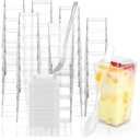 EASERCY 50 Pack 3 oz Square Mini Dessert Cups with Lids and Spoons Clear Dessert Shooter Cups with Spoons Parfait Cups with Lids Appetizer Cups for Party Small Plastic Dessert Cups for Pudding
