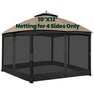 OLILAWN Gazebo Universal Replacement Mosquito Netting, 10' x 12' Outdoor Canopy Net Screen 4-Panel Sidewall Curtain, with Zippers, Easy to Install, Fit for Most Gazebo 10x12 Canopy, Black