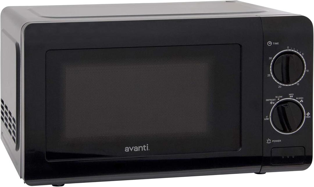 Avanti Microwave Oven 700-Watts Compact Mechanical with 5 Power Settings, Defrost, Full Range Temperature Control and Removable Glass Turntable, 0.7-Cu.Ft., Black