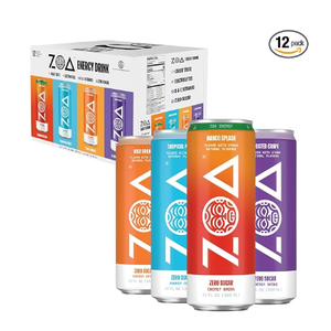 ZOA Zero Sugar Energy Drinks, Variety Pack - Sugar Free with Electrolytes, Healthy Vitamin C, Amino Acids, Essential B-Vitamins, and Caffeine from Green Tea (MS, TP, FG, WO)- 12 Fl Oz (12-Pack), BBD 08/13/2026