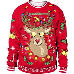 Colorful House Unisex's Ugly Christmas Jumper Sweater Printed Pullover,3D Funny Digital Print Sweatshirt Suit for Men Woman (Medium, Red Reindeer)