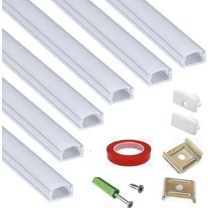 6-Pack 16inch Surface Mounted LED Strip Aluminum Channel with Anti UV Diffuser - Enhance Your Lighting with Style and Functionality (Silver)