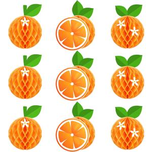WILLBOND 9 Pcs Orange Honeycomb Balls Birthday Party Supplies Favors Table Centerpieces Tissue Paper Honeycomb Tabletop Hanging Decors Decorations for Party Baby Shower