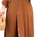 CHICME Womens 2 Piece Casual Outfits Long Sleeve Button Down Longline Shirt and Wide Leg Pants Set Lounge Set, Small