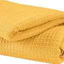 GLAMBURG 100% Cotton Thermal Bed Blanket, Breathable Waffle Blanket, Twin Size, All Season, Mustard Yellow (Twin (60"x90"))