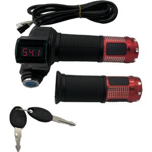 1 Pair EBike Throttle Grip, Universal Electric Bicycle Scooter Twist Handlebar with LCD Battery Voltage Display Key Knock, 12V-84V Electric Bike Throttle Grip for Motorbike Motorcycle E-Bike