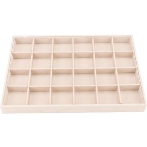 Large Velvet Jewelry Tray, Drawer Organizer for Jewelry in Dresser, Stackable Jewelry Drawer Organizer Inserts for Earring Necklace Bracelet Rings(Beige, 24 Grid), Pack of 2 