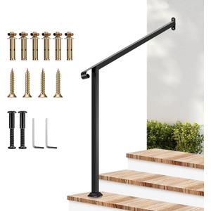 VIVOSUN Outdoor Handrail, 3 Step Stair Handrail, 40" x 39" Fits 1 to 3 Steps, Wrought Mattle Iron Stair Railing with Single Curved End for Concrete Steps, Porch Steps, One-Step Assembly, Black