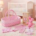 BABESIDE 8 Pcs Baby Doll Accessories, Reborn Baby Dolls Clothes with Bassinet for 17-22 Inch Babydolls, Outfit fit Babies Dolls Girl, Babies Pretend Play Set