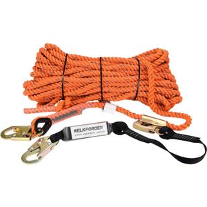 100FT Vertical Lifeline Assemble Three Strand Rope Fall Protection with Rope Grab Snap Hooks Shock Absorber Fall Protection Safety Equipment ANSI Compliant