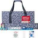 American Mahjong Set,166 Premium Acrylic Tiles with Blue Prints, 4 All-in-One Color Rack/Pushers, Complete Mahjong Game Set with Floral Blue Carrying Bag