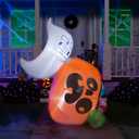 Joiedomi 5 ft Tall Halloween Inflatable Outdoor Decoration, Halloween Blow Ups Cute Ghost Halloween Decorations with Pumpkin Candy Bag with LEDs for Yard Decor