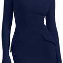 PRETTYGARDEN Womens Short Formal Dresses Fall Long Sleeve Mock Neck Elegant Cocktail Party Club Bodycon Mini Dress (Large, Navy Blue)