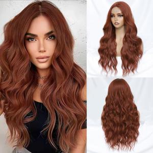 Auburn Wig for Women Long Wavy Auburn Wig Middle Part 26 Inch Wigs Heat Resistant Synthetic Wig for Daily Use
