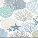 Blue Coral Area Rug for Living Room, Coastal Ocean Nautical Rectangular Indoor Carpet - 4' x 6', Summer Starfish Shells Marine Themed Non-Skid Bathroom Mat Kitchen Runner Rugs for Bedroom