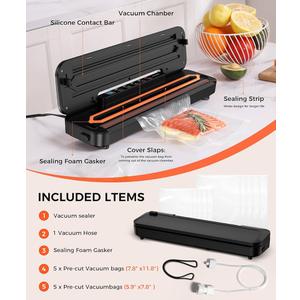 Vacuum Sealer Machine 75KPa Food with 6-in-1 Dry/Moist Modes & Digital Timer, Compact Lightweight Design, Built-in Cutter + 10 Bags 