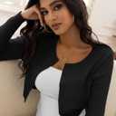 Women's Cropped Cardigan Sweaters Crew Neck Button Down Open Front Knit Bolero Shrugs (Black, S)