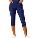 GRAPENT Capri Pants for Women Dressy Dress Capris Elastic Pants for Women Ladies Capris with Elastic Waist Skinny Work Split Trouser Capri Pant Navy Blue Size Medium Size 8-10