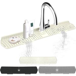 Kitchen Sink Splash Guard Gen2-30" x 6'' Silicone Sink Mat Splash Guard fit for Countertop, Bathroom,Farmhouse,RV by EBIGIC (off white)