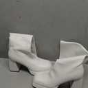 SOVANYOU Black Leather Boots Platform Boots for Women Fashion Square Toe Chunky Block Heeled Boots Side Zip (9, Matte White)