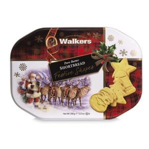 Walker's Shortbread Festive Shapes Holiday Assorted Cookies, Pure Butter Shortbread Cookies, 12.3 Oz Tin (EXP 10/31/26)