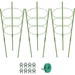 KLS 3 Pack Tomato Cage for Pots Plant Support, Upgrade 36 Inches Tomato Cages for Garden, Pepper Cage Trellis Kit with Plant Tie and Clips (36")