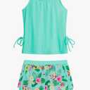 HOZIY Girls Swimsuit Two Piece Tankini Girls Bathing Suit with Boyshort Adjustable Strap Drawstring Kids Swimwear for 14Y