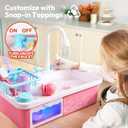 lalalark Color Changing Play Sink with Running Water, Toddler Sink with Electric Dishwasher, Chopping Sounds and Automatic Water Cycle System, Water Table for Toddlers 1-3 Birthday Gift
