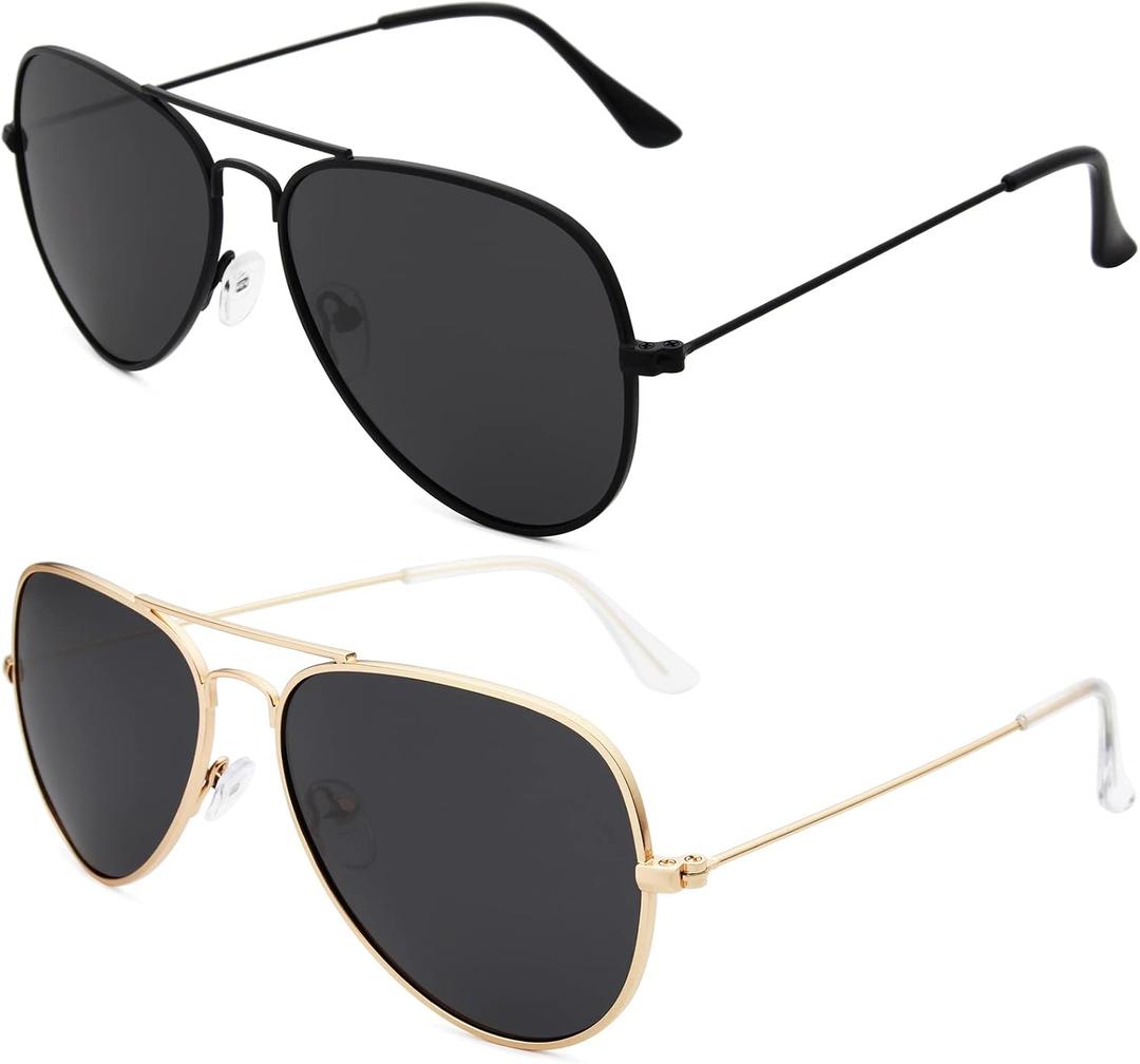 livho Sunglasses for Men Women Aviator Polarized Metal Mirror UV 400 Lens Protection (All black & Gold Black)