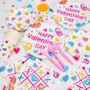 HOWAF 97pcs Valentines Party Tableware Sets with Plates Napkin Tablecloth Knifes Forks Spoons for Galentines Day Party Supplies, Sweet Conversation Heart Love Candy Valentine's Dinnerware Set
