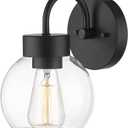 EAPUDUN 1-Light Matte Black Bathroom Light Fixtures Over Mirror, Vanity Lights with 1 Globe Clear Glass Shades, Industrial Style Wall Sconces, WLA1433-MBK