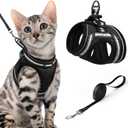 rabbitgoo Cat Harness and Leash Set for Walking Escape Proof, Adjustable Soft Kittens Vest with Reflective Strip for Cats, Comfortable Outdoor Vest, Black, XL