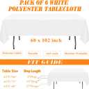 WIGENIUS 6 Pack White Table Cloth Rectangle Tablecloths 60X102 Inch,Polyester Table Cloth for 6 Foot Rectangle Tables,Wrinkle Resistant Washable Fabric Table Covers for Party,Wedding Banquet