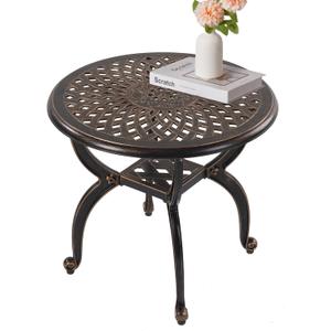 Cast Aluminum Outdoor Side Table,Small Patio Table,Outdoor Coffee Tables for Patio,Garden,Balcony, for All Weather (Copper, Round)