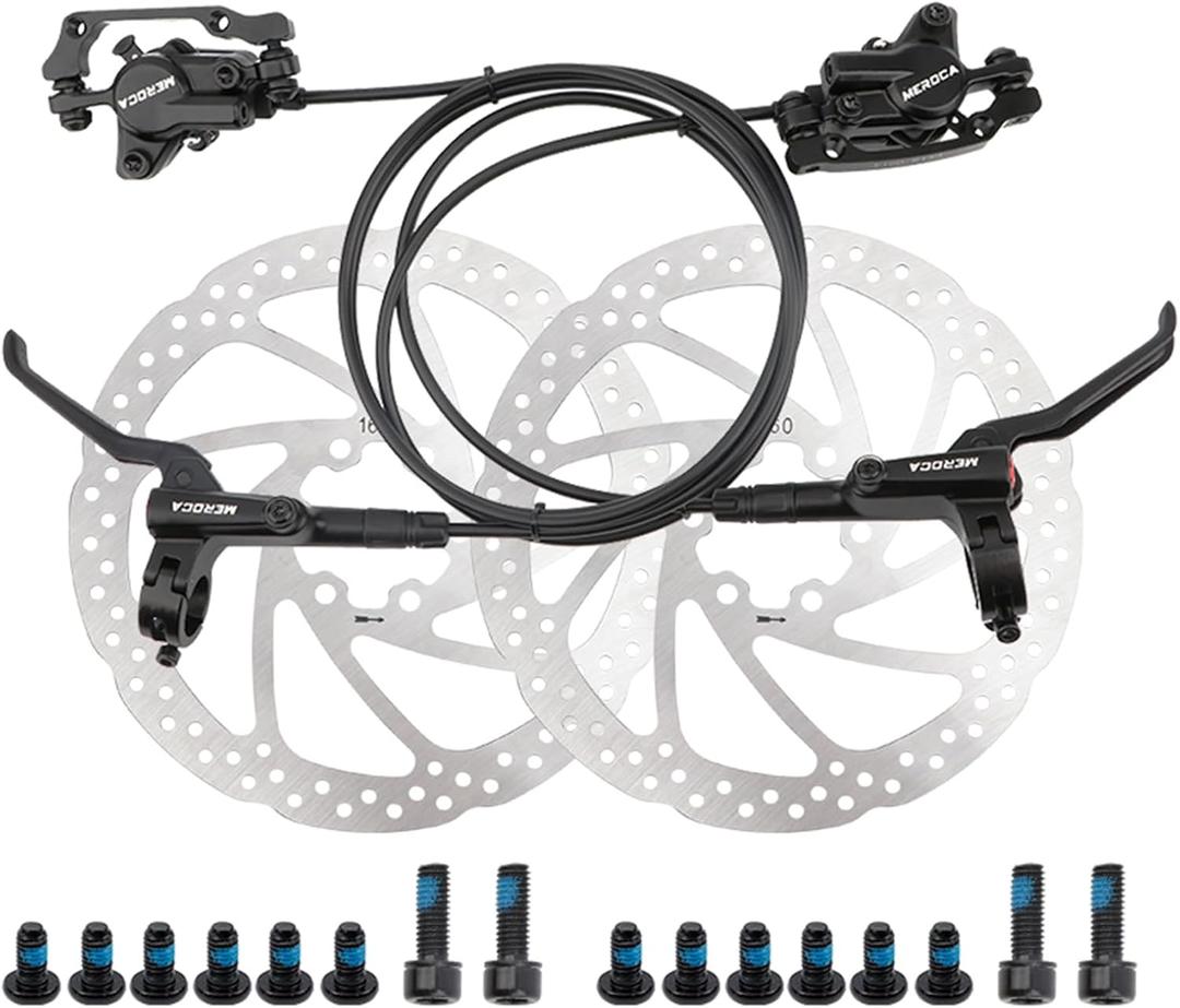 MEROCA M800 Mountain Bike Hydraulic Disc Brakes Hydraulic Bike Brakes Front 800mm and Rear 1400mm with PM Adapter for 160mm Rotor (Left Rear+Right Front+DP, Black)