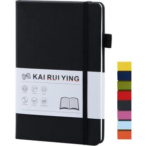 KaiRuiYing Lined Journal Notebook, 160 Pages, 5.5'' 8.6'' A5 Size, College Ruled, 100 GSM Thick Paper, Leather Hardcover Journal for Men & Women for Writing, Work, Office, Diary and Back to shcool (Black)