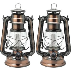YAKii LED Vintage Lantern Metal Hanging Hurricane 12 LED Dimmer Switch Warm White Battery Operated Power Outage Indoor Camping Lighting Outdoor Brooklyn (Copper 2 Pack)
