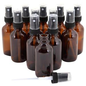 Vivaplex 12, Amber, 1 oz Glass Bottles, with Black Fine Mist Sprayers