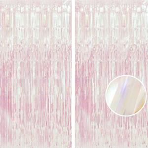 BRAVESHINE Iridescent Foil Fringe Backdrop - 2 Pack 3.2x6.5ft Holographic Tinsel Photo Booths Pros Streamer Curtains for Girl/16th Birthday/Engagement/Bridal/Anniversary/Bachelorette Party Decorations
