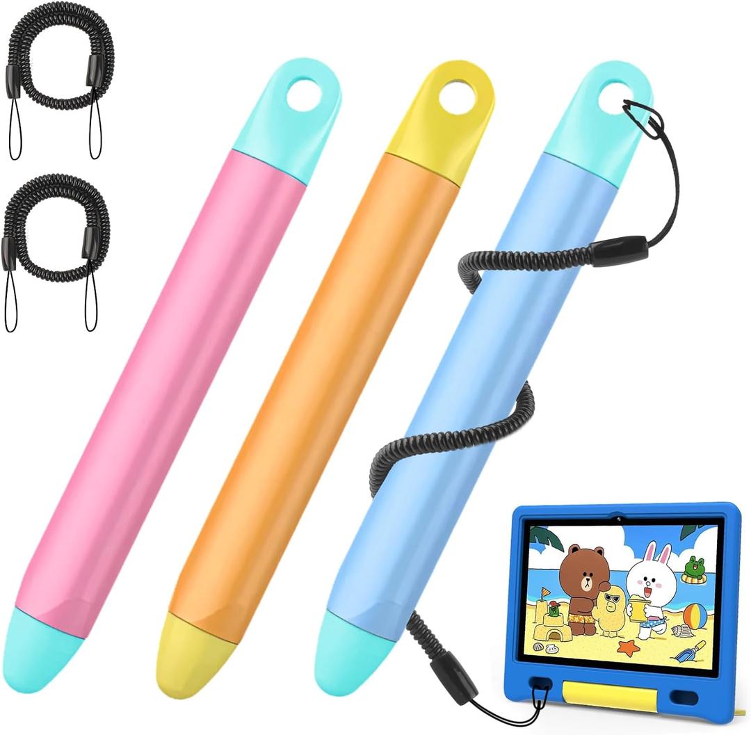 Kid-Friendly Stylus Pen with Tethers for Touch Screens, 3 Pack Kids Tablet Stylus for iPad, iPhone, Fire Tablet, Fire Kids, Samsung Tablets and All Touch Screen Devices, Safe Stylus Pen for Kids