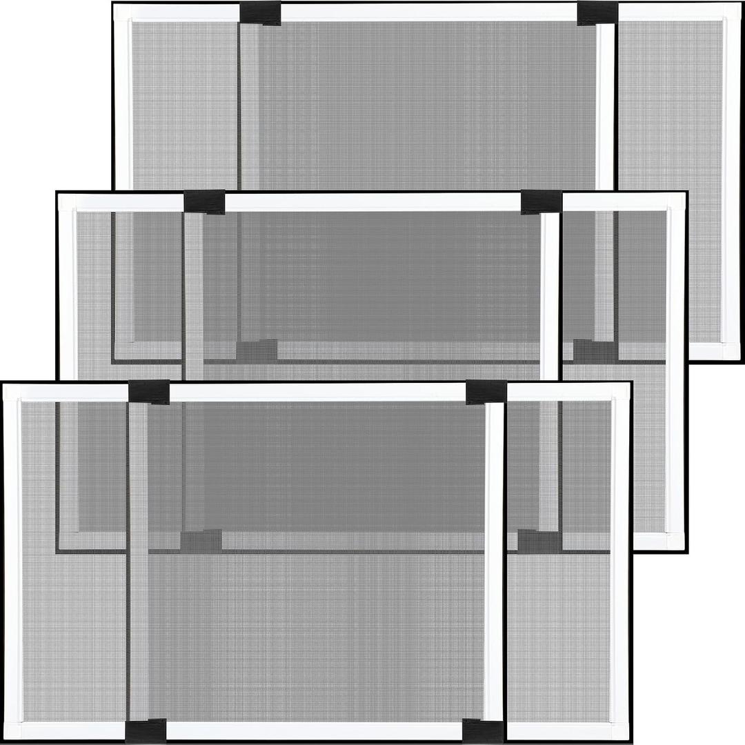 Sasylvia 3 Pcs Expandable Window Screens 21.7 H" x 28-52 W" Large Adjustable Window Screens with Aluminum Frame White Replacement Screen for House Windows Horizontal Slide Pre Framed Window