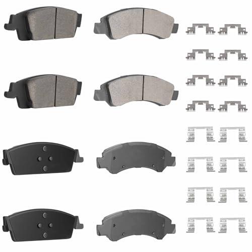 ILONPA Front Rear Semi-Metallic Disc Brake Pads Set for GMC Sierra 1500/Chevy Silverado 1500 2014 2015 2016 2017 2018, for Cadillac Escalade ESV, for Suburban/Tahoe/Yukon XL 2015-2020, 8PCSWith Hardwa