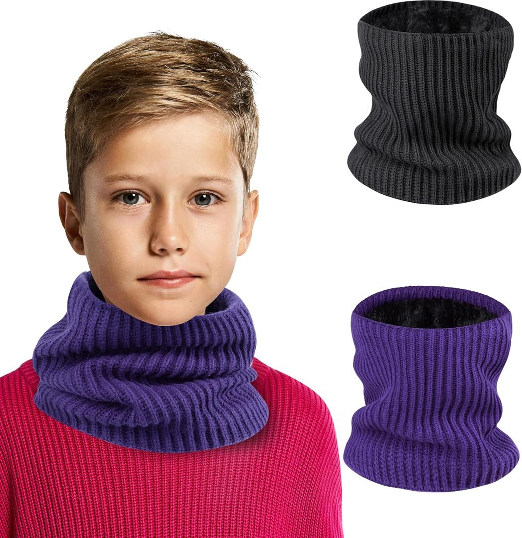 Kids Neck Warmer Winter Neck Gaiters,Fleece Balaclava Cold Weather Windproof Face Mask for Boys Girls (Black+purple)