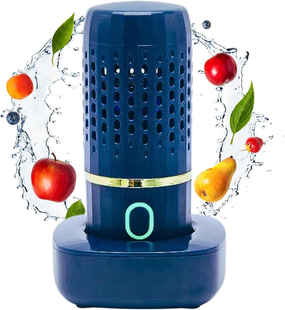 Fruits and Vegetable Washing Machine, Kitchen Fruit Cleaner Device in Water, Wireless Fruit Washer with OH-ion Purification Technology for Fruit, Veggies, Meat(Blue)