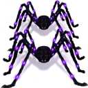 2 Pack Halloween Spider Decorations, Giant Light Up Spider Outdoor Indoor Halloween Decorations Realistic Large Scary Spiders for Yard Party Haunted House Decor(4FT + 2.5FT)