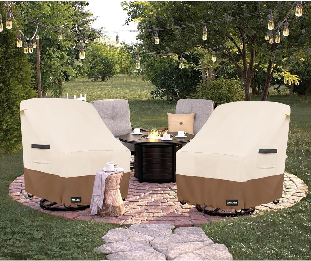 ANartcle Outdoor Swivel Lounge Chair Cover 2 Pack,600D Waterproof Heavy Duty Patio Chair Covers(35 W x 37 D x 38.5 H inches),Patio Swivel Chair Covers for Outdoor Furniture,Beige&Brown.