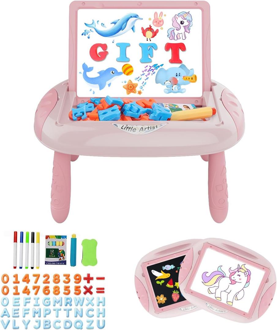 Gift for 1-2 Years Old Girl, Girl Toys with Magnetic Letters and Numbers, Portable Doodle Board Easel, Learning and Educational Toy for 1-2 Years Old Girls (Pink Red)
