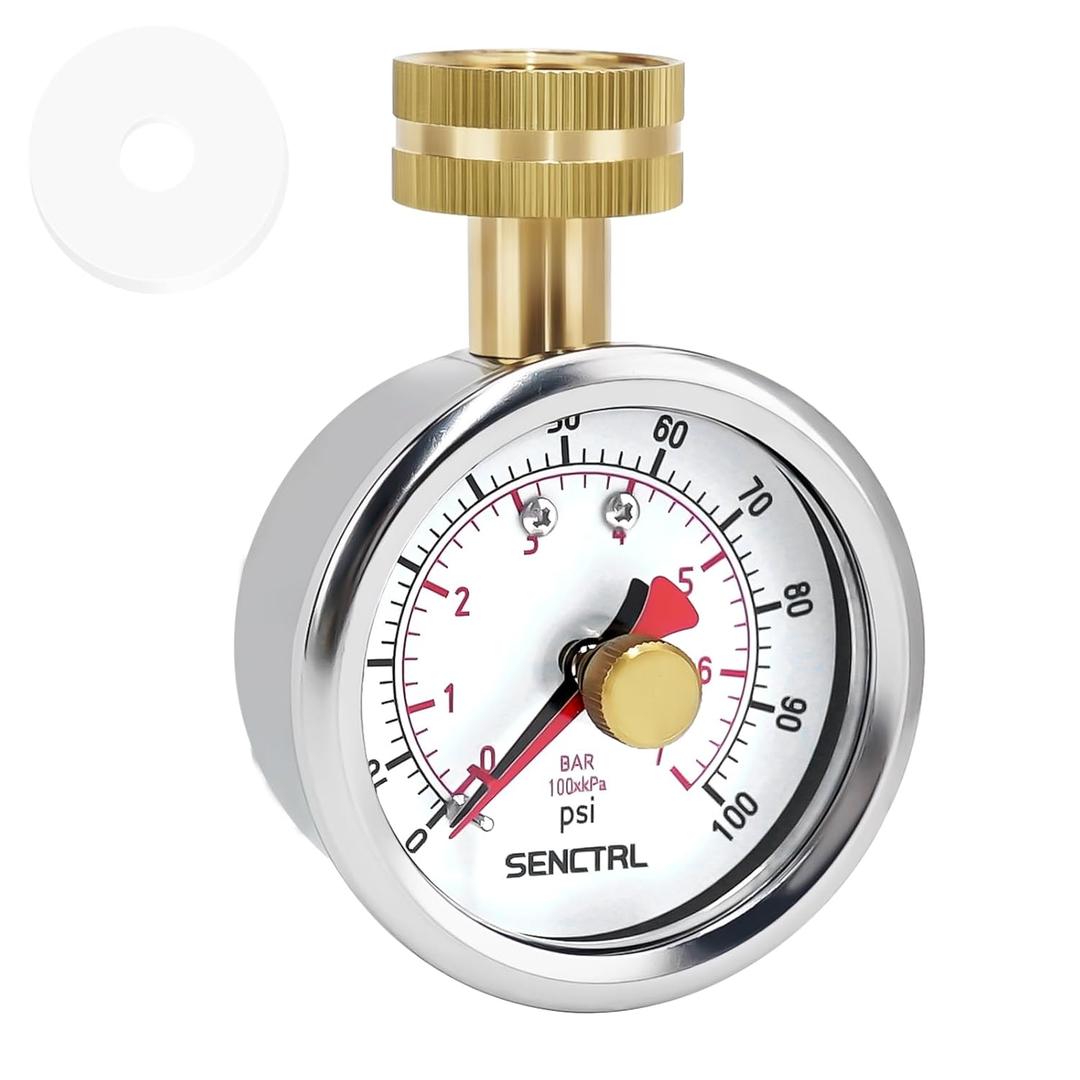 SENCTRL 0-100 psi Water Pressure Gauge Test with Lazy Hand, Lead-Free, 2-1/2" Dial Size, 3/4" Female Garden Hose Thread, IP67 Waterproof, Stainless Steel Case, for Home Potable Water, House Tube