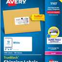 Avery Printable Shipping Labels with Sure Feed, 2" x 4", White, 1,000 Blank Mailing Labels (5163)
