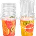 TUZAZO 15 Pack 34 oz Drink Buckets with Lids and Straws, Clear Plastic Bucket Cups with Handles for Lemonade, Smoothies, Iced Coffee Cups, Summer Beach Pool Party Supplies